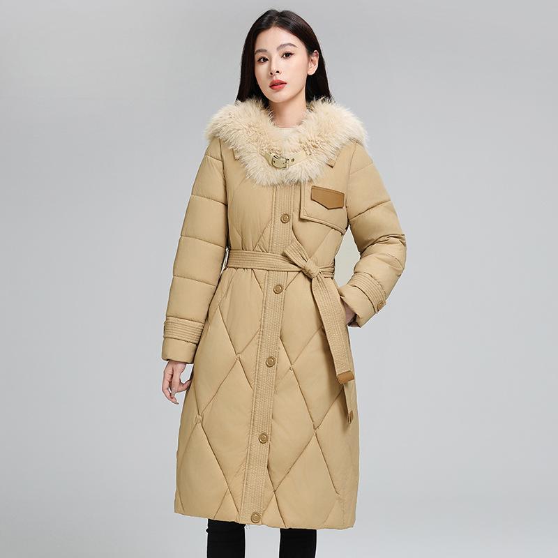 Cotton Women's 2025 Winter New Temperament: Mid-length Over-the-knee Large Fur Collar Thickened Warm Cotton Jacket