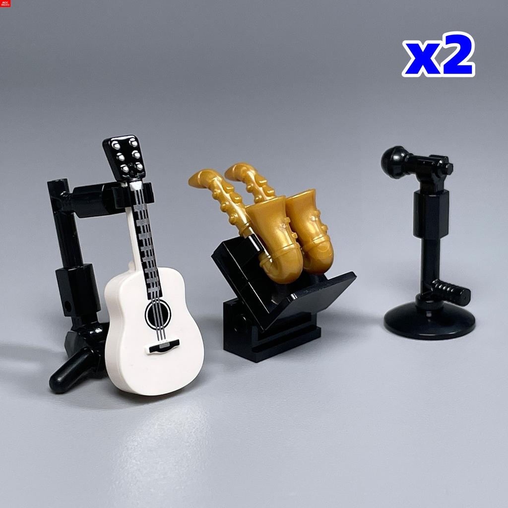 MOC Bricks DIY Music Instrument Guitar Bass saxophone Microphone Loudspeaker Box Educational Building Blocks Toys Gifts