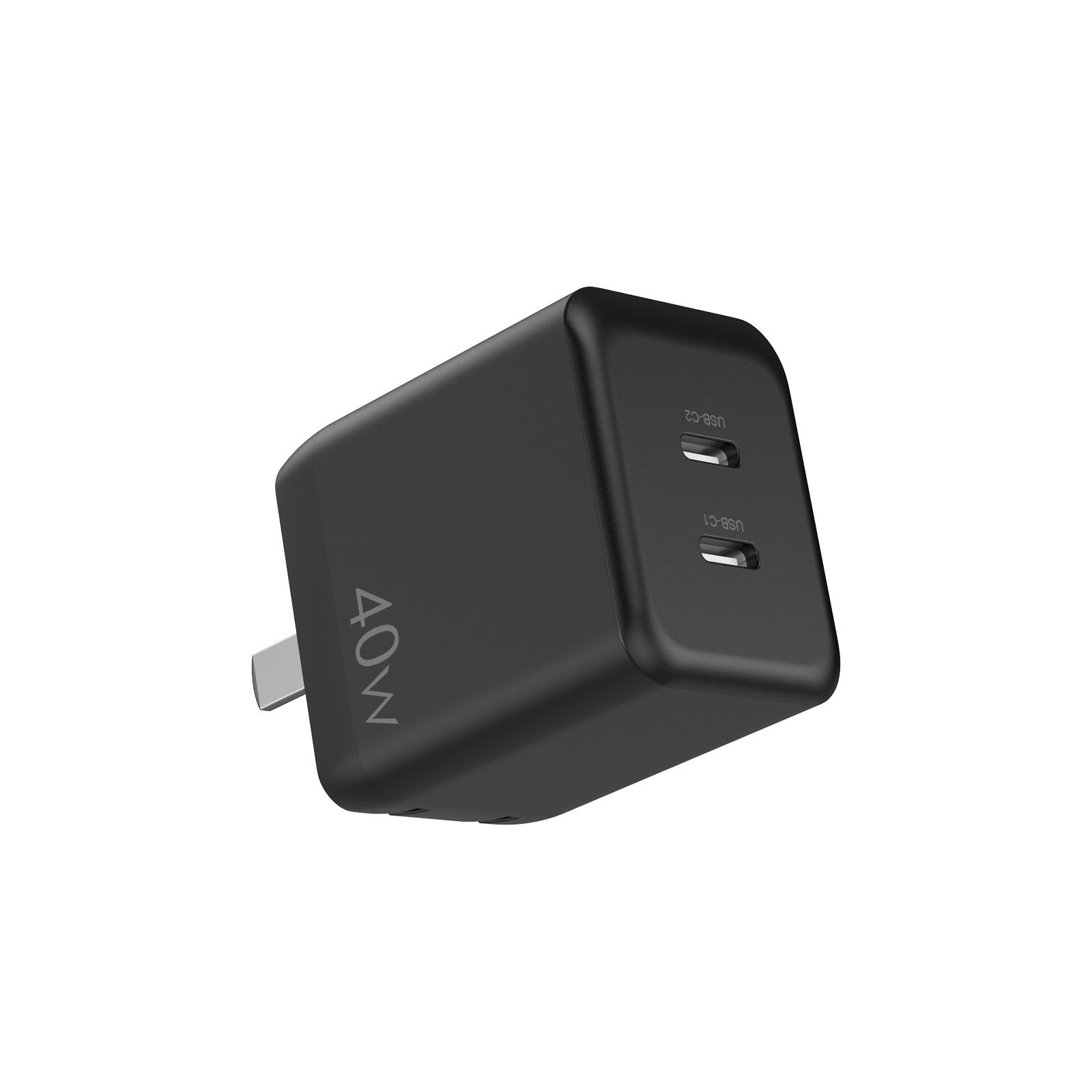 

Сертификация национального стандарта 3C 40 Вт 2C зарядное устройство из нитрида галлия TypeC с двумя портами, подходит для быстрой зарядки Apple 15/16 Pd Black 40W 2C