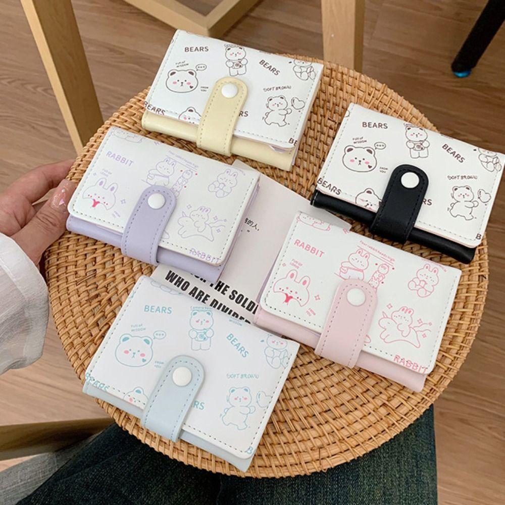 Bear Cartoon Short Wallet Kawaii Women Coin Purse Cute Three-fold Wallet Travel