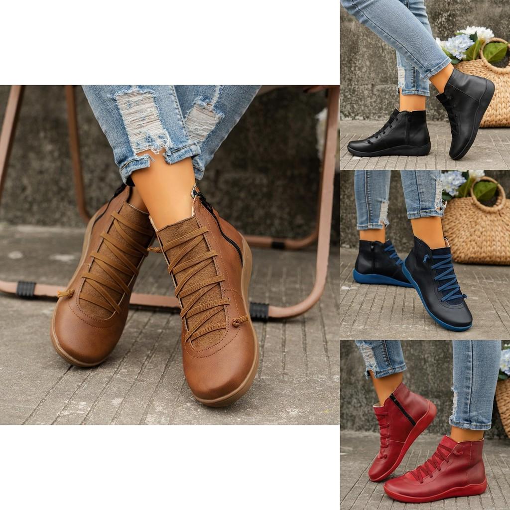 Stilvolle Damen klobige Martin Boots niedrig geschnitten runde Spitze Schnürung in trendigen Farben