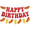 Hotdog Happy Birthday Banner Hotdog Bar Birthday Party Decorations for Children Kids BBQ and Picnic Sage Bday Party Supplis