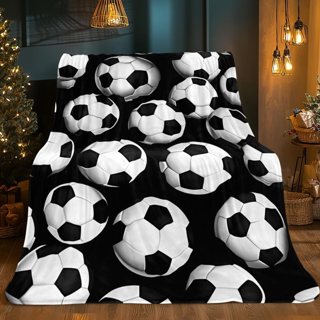 Fußball Fleece Decke Klassischer Fußball Druck Überwurf Weich Warm Ganzjahres Bettwäsche Heimdekoration Geschenk Für Sportfans