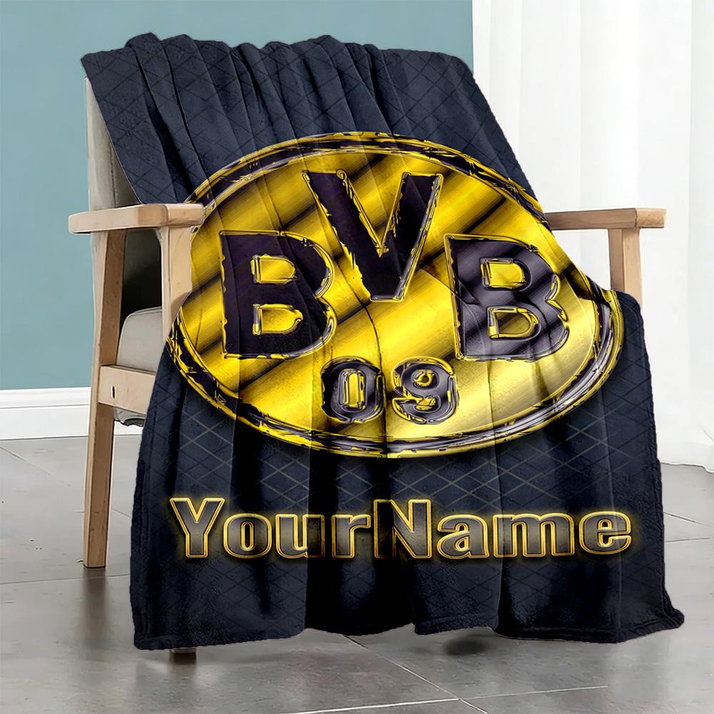 Borussia Dortmund Personalized Name Blanket Lightweight Personalized Blanket Soft & Cozy Perfect for Nap Sofa Livingroom Bedding All-Season Use