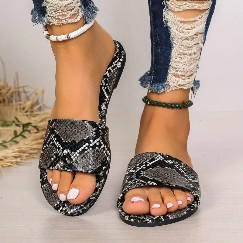 Fashion 2024 Hot Sale Women's Shoes Basic Women's Slippers Fashion Color Matching Casual Slippers Women New Peep Toe Flat Slippers