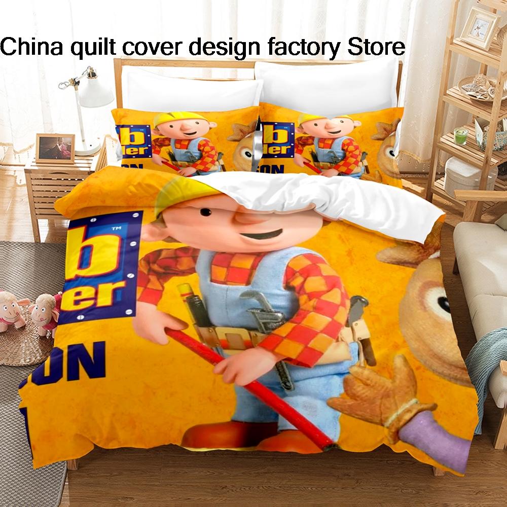 Süßes Bob der Baumeister Bettwäsche-Set 3D-bedruckte Bettbezug Kissenbezug Für Kinderzimmer Heimtextilien Einzelbett Doppelbett Queen King Größe