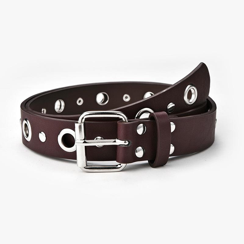 Womens Faux Fashionable Leather Punk Belt With Unique Eyelet Buckle And Riveted Accents