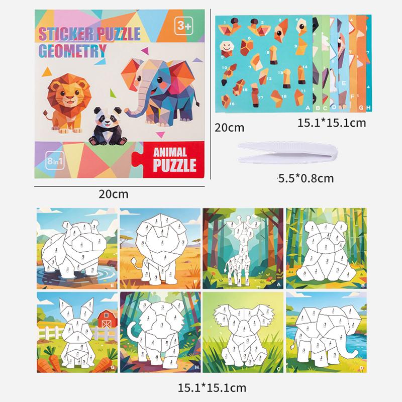 6 Patterns Puzzle Stickers Crafts for Kids Sticker Painting Gift Party Favor Creations Dinosaur Animal Vechile Art Play for Kids