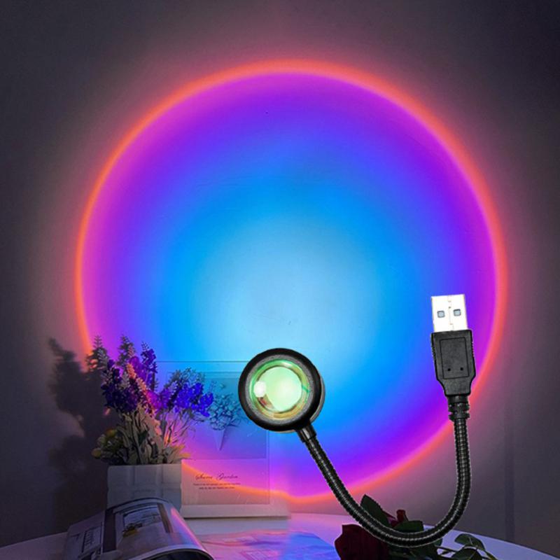 USB LED Sunset Lamp RGB Rainbow Neon Night Light Projector Photography Wall Atmosphere Lighting for Bedroom Home Room Decor Gift