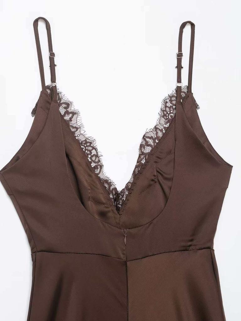 Summer Women's Sexy Spaghetti Strap Dress in Black/Brown