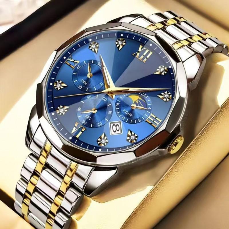 Mens Quartz Watch Stainless Steel Band Business Casual Wristwatch With Date Function 30M Water Resistant