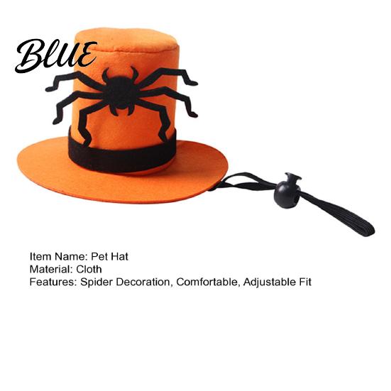 Adjustable Dog Hat Halloween Cat Top Hat Orange with Strap Comfortable Black Spider for Small Dogs Festive Party Costume Slip-resistant