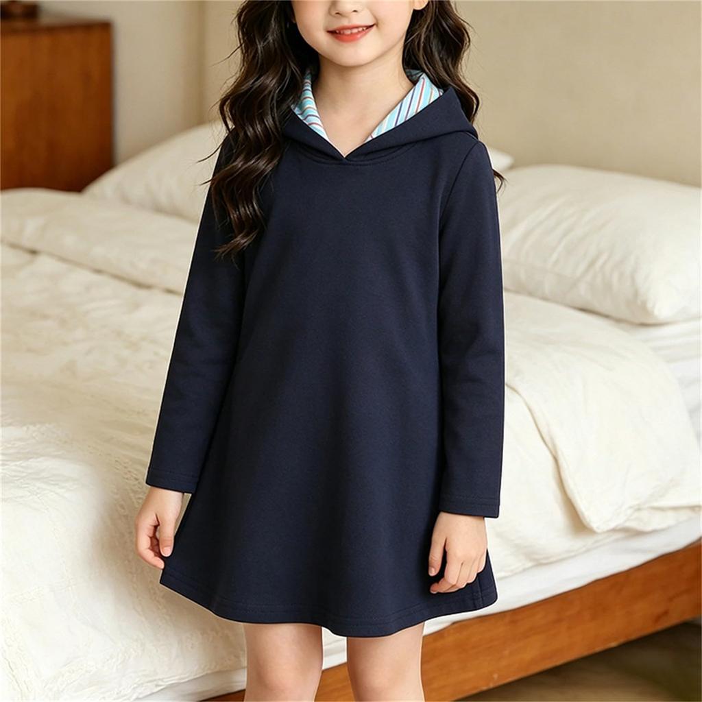 Girls' Hoodie Dress Casual Color Long Sleeve Spring Fall Outfit