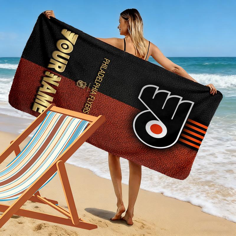 Name Custom Philadelphia Flyers Art Print Beach Towel, Large Soft Quick Dry Towel for Beach Camping Swimming