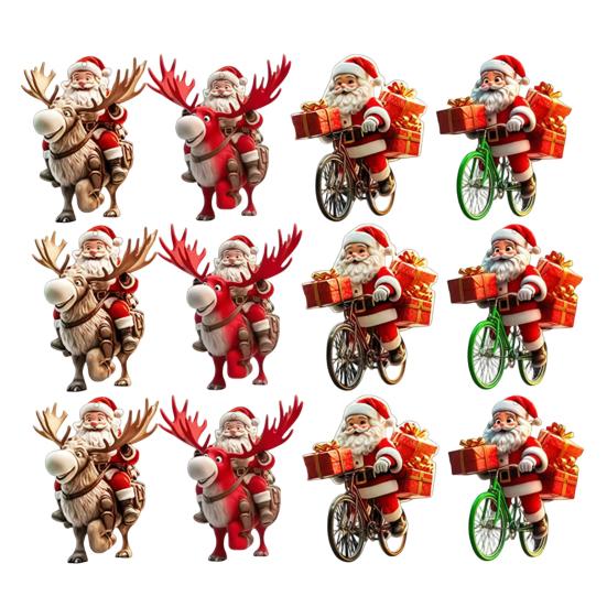 Yousheng Wooden Christmas Ornament 2D Santa Claus On Hot Air Balloon/Riding Bicycle/Penguin/Elf Hanging Ornaments for Xmas Tree Holiday Party Decor