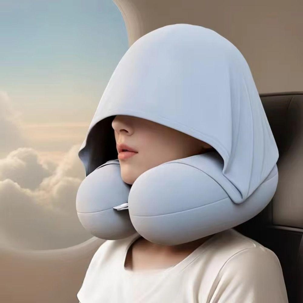 Foldable Design U-Shaped Neck Pillow Slow Rebound Hooded Neckrest Pad Long Flights