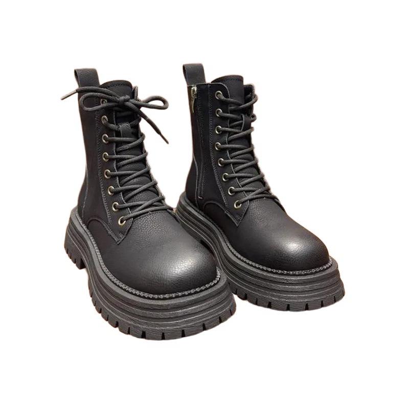 Retro thick-soled Martin boots for women 2025 autumn and winter new British style flat-bottomed versatile velvet thickened locomotive short boots 