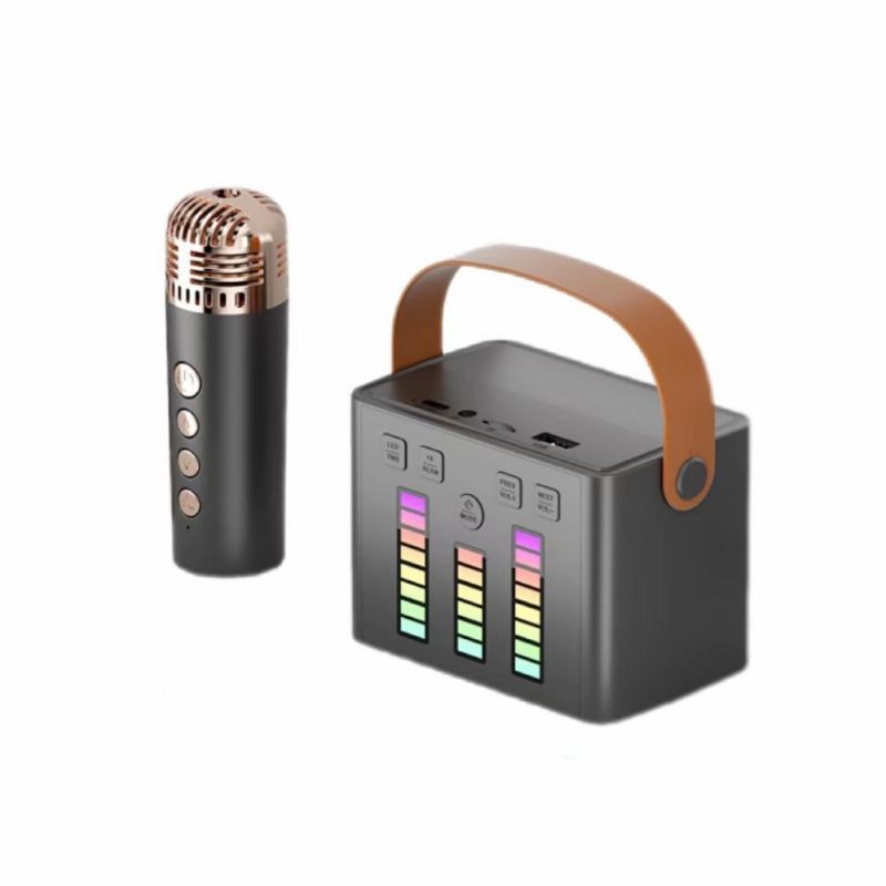 

Беспроводной динамик с микрофоном, портативный небольшой динамик с динамическими светодиодными световыми эффектами, кристально чистый Q-2 Dual Microphone чёрный
