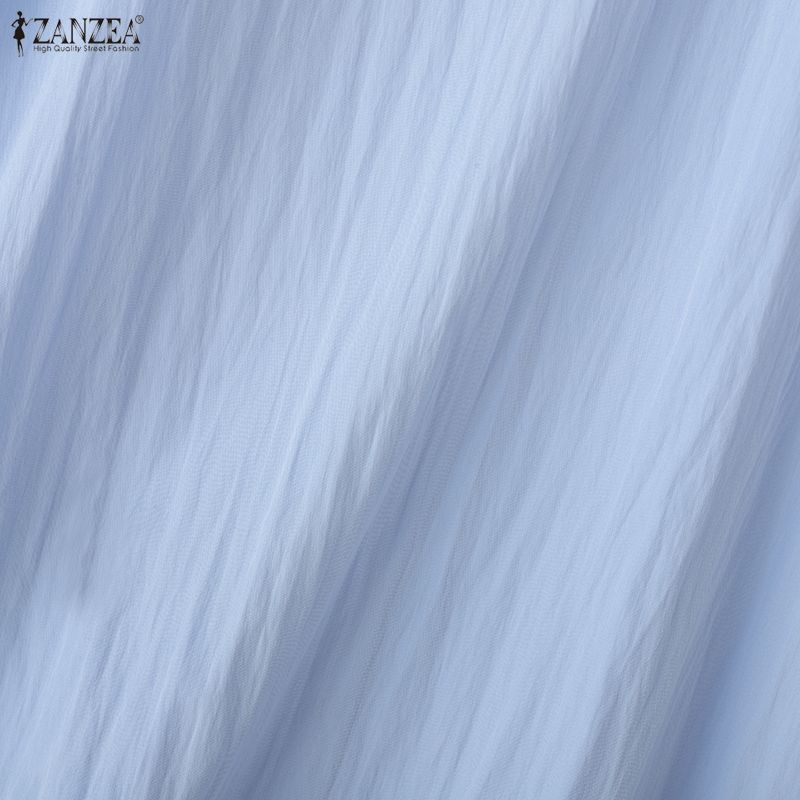 ZANZEA Women Casual V Collar 3/4 Sleeve Solid Color Loose Long Tunic Blouse