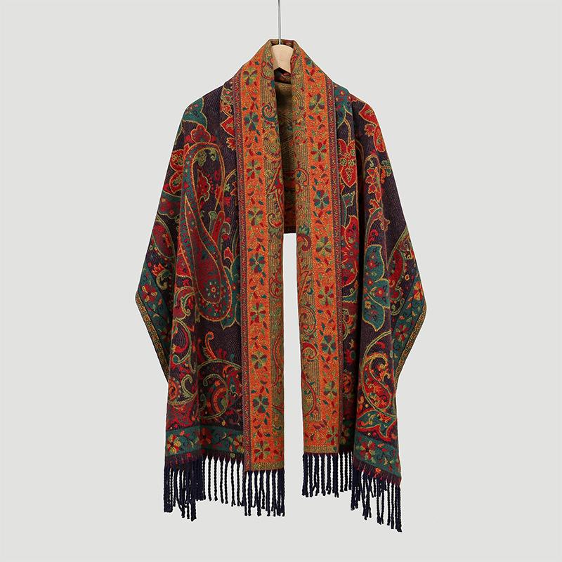 Thick Imitation Cashmere Jacquard Cashew National Style Shawl Dual-Purpose Versatile Scarf Women'S Big Scarf