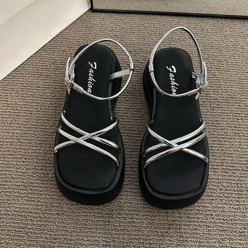 Platform women's sandals new small silver beach sandals vacation slippers