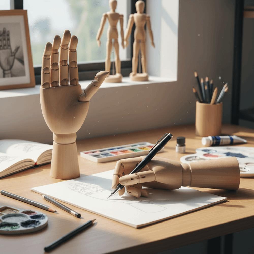 1pcs Flexible Movable Fingers Wooden Hand Model Adjustable Joint Right Hand Sketch Drawing