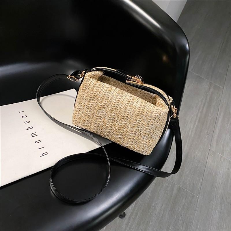 Borsa a tracolla in paglia per donna Nuova borsa estiva bohémien lavorata a maglia e borsetta Borse da spiaggia a secchiello per le vacanze