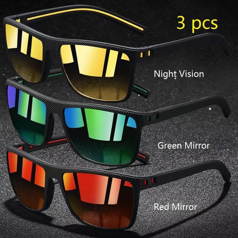 1 3 Pieces Vintage Check Sunglasses For Men Women UV400 Protection Fashion Square Design Fishing Driving