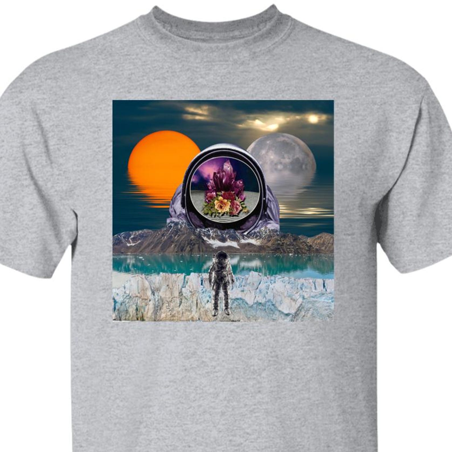 Surreal Landscape Astronaut T shirt, Surrealism Collage Print T shirt 4XL