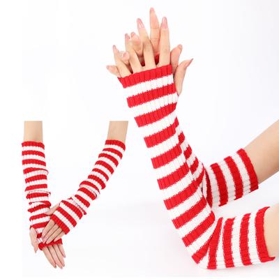 Warm Knit Fingerless Gloves Long Striped Design For Women Cold Weather Outdoor Activities