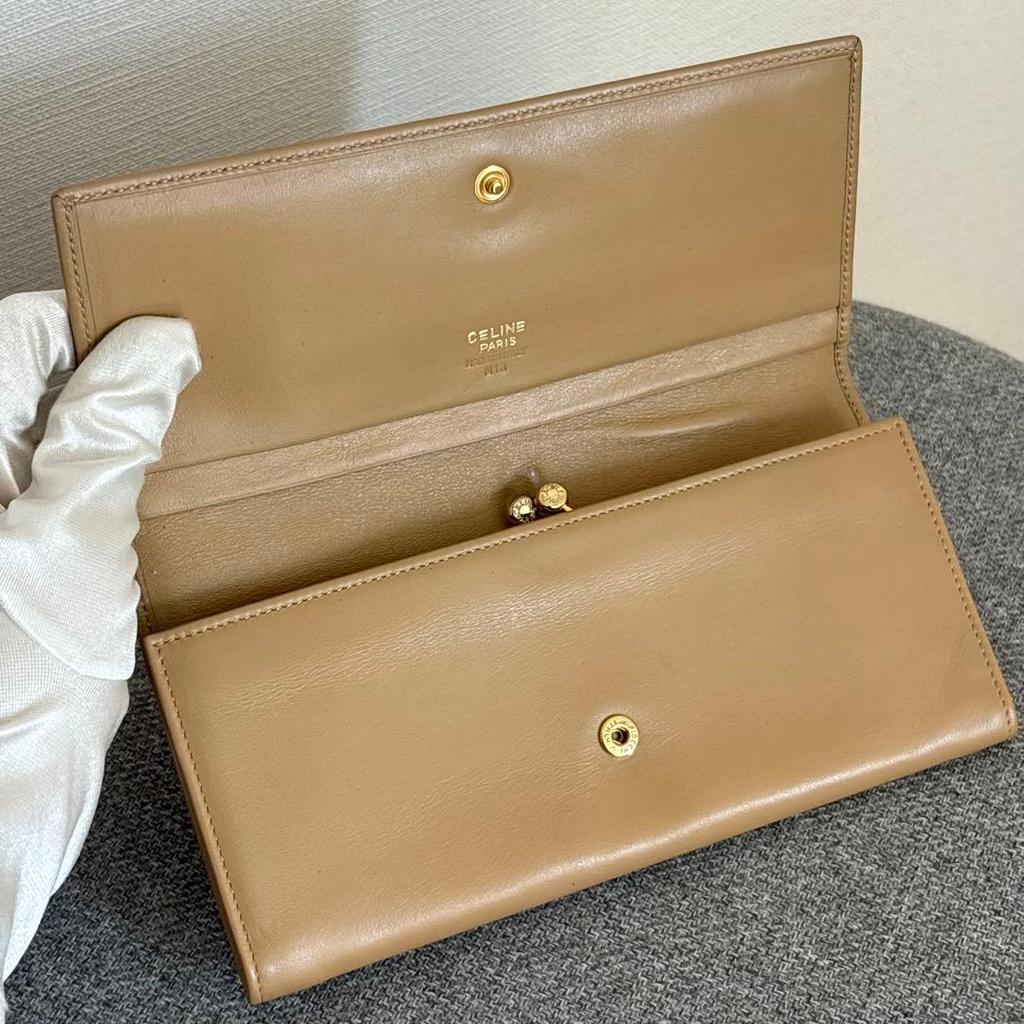 Used Celine Circle Logo Wallet Long Wallet Bi-fold Wallet Beige Cw475