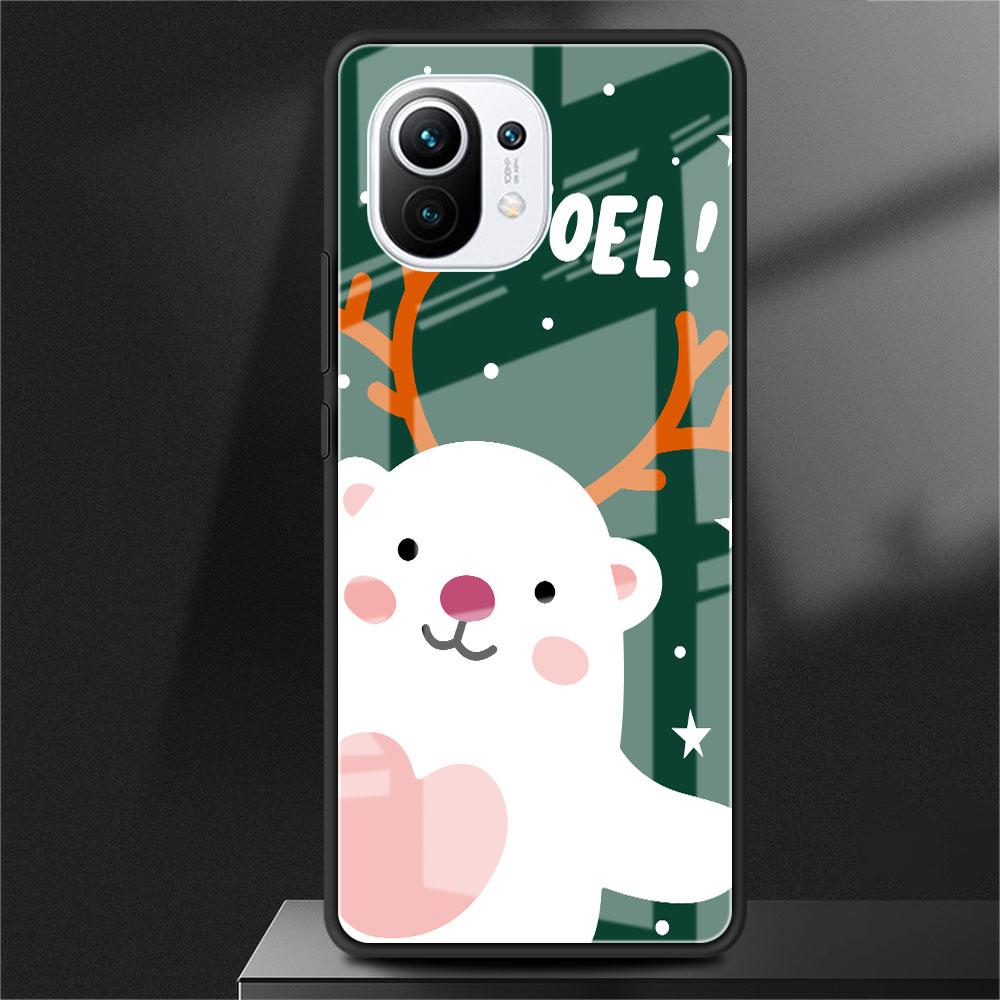 Snowman Christmas Glass Case For Xiaomi Poco X3 NFC 11 Lite 11T F3 M3 For Redmi Note 11 10 9 8 Pro 10S 9S 9A 9C Phone Cover