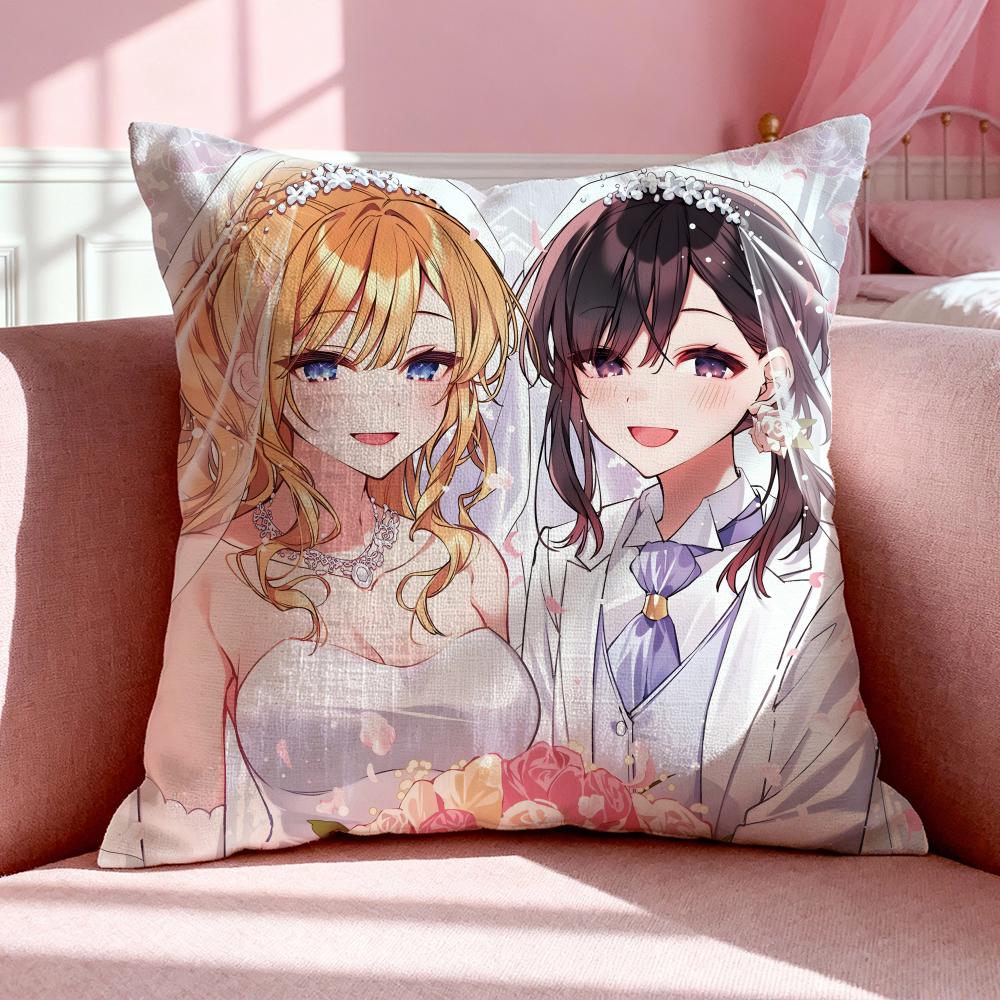 Anime W-Watashi no Oshi wa Akuyaku Reijou Cushion Cover Breathable Linen Summer Odorless Eco-Friendly Invisible Zipper Washable