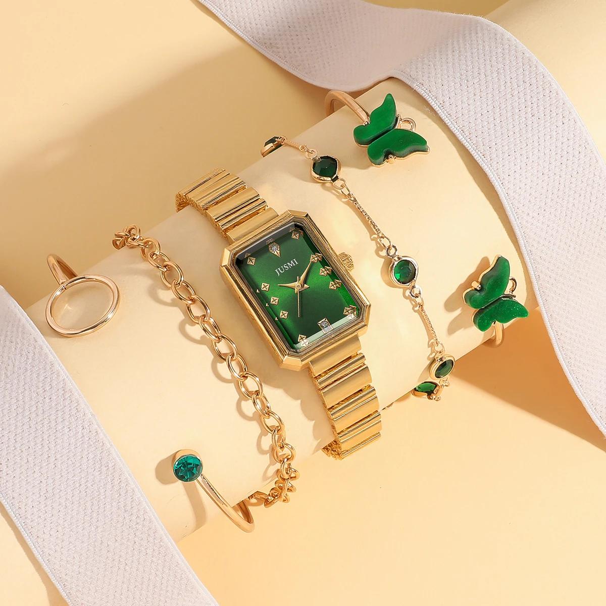 

Stylish simple square dial no digital steel band women s quartz watch, suitable for daily wear, holiday gifts зелёный