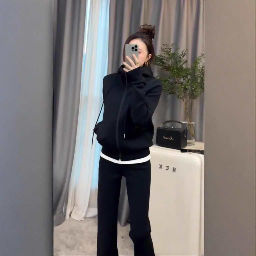 Plus Size Women's Sportswear Set: Hooded Jacket & Wide Leg Pants for Spring/Autumn – Sizes 2-300 Jin