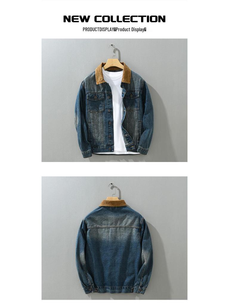Men's Retro Patchwork Denim Jacket - Loose Fit, Versatile Casual Workwear for Spring and Autumn