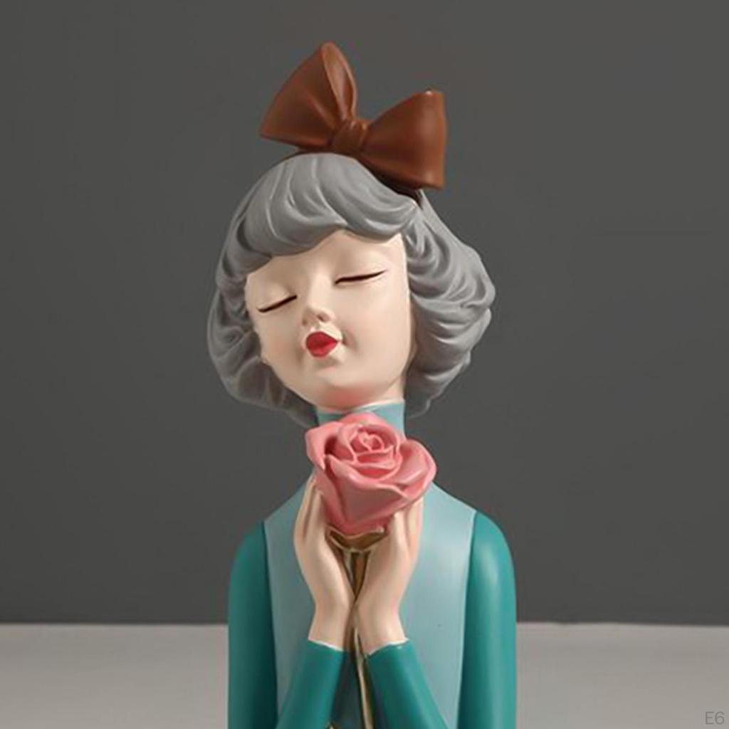 Resin Modern Girl Figurine Table Desk People Dried Flower Vase Home Decor Vivid Ornaments for