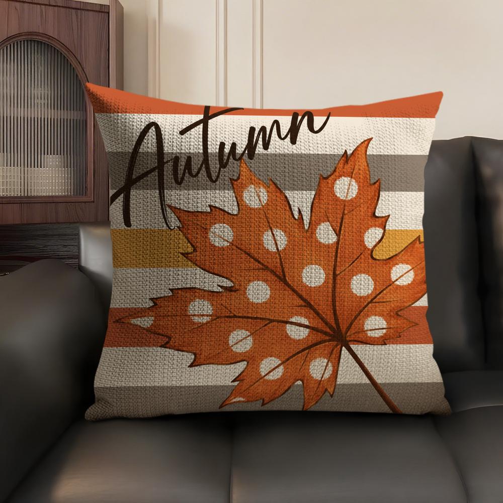 Fall Thanksgiving Maple Leaf Cushion Cover Linen Organic Fabric DoubleSided Printing Sofa Breathable Home Decor Pillow Case