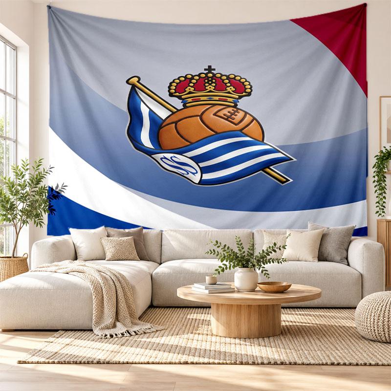 Real Sociedad FC Wall Tapestry, Soft Fabric Wall Hanging, Decorative Backdrop For Bedroom Home Wall Art