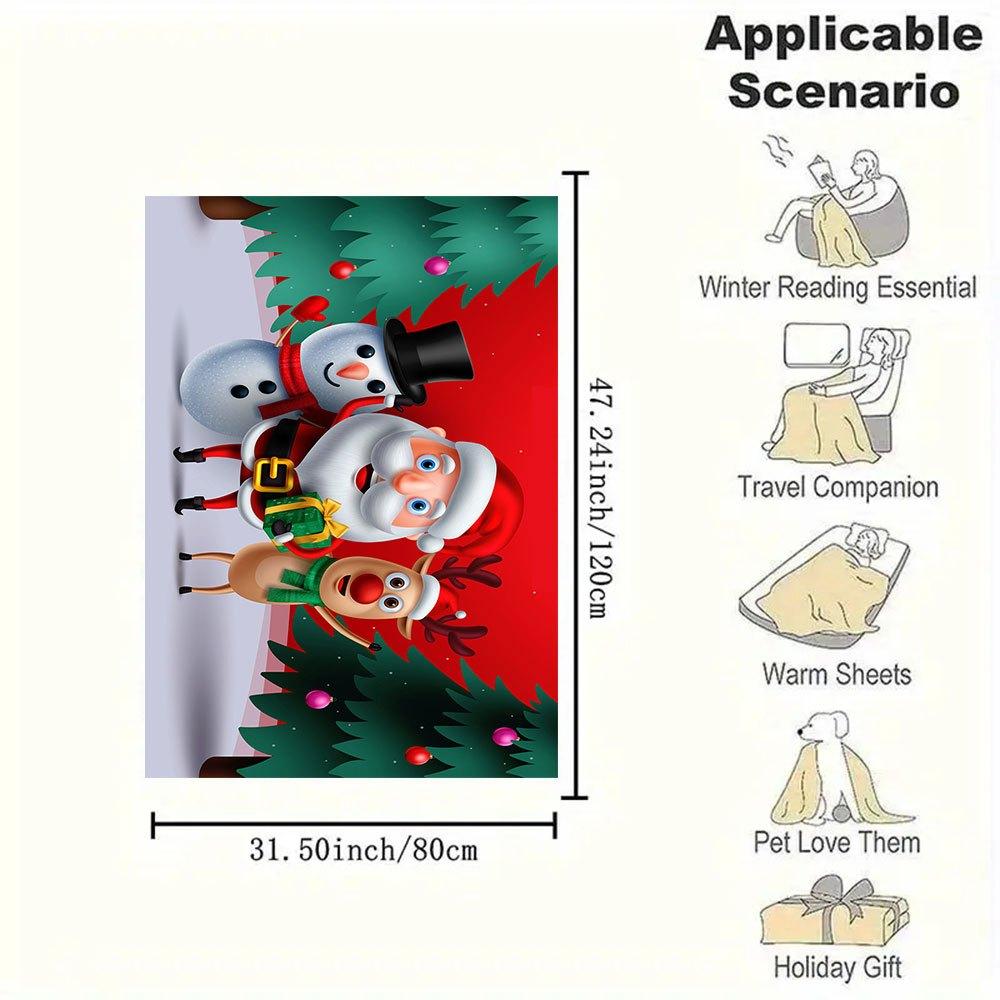 Christmas Santa Claus Snowman Reindeer Greeting CardBlanket Flannel Throw Blanket for Sofa, Bed, Travel, Camping, Office, Couch, Chair, And