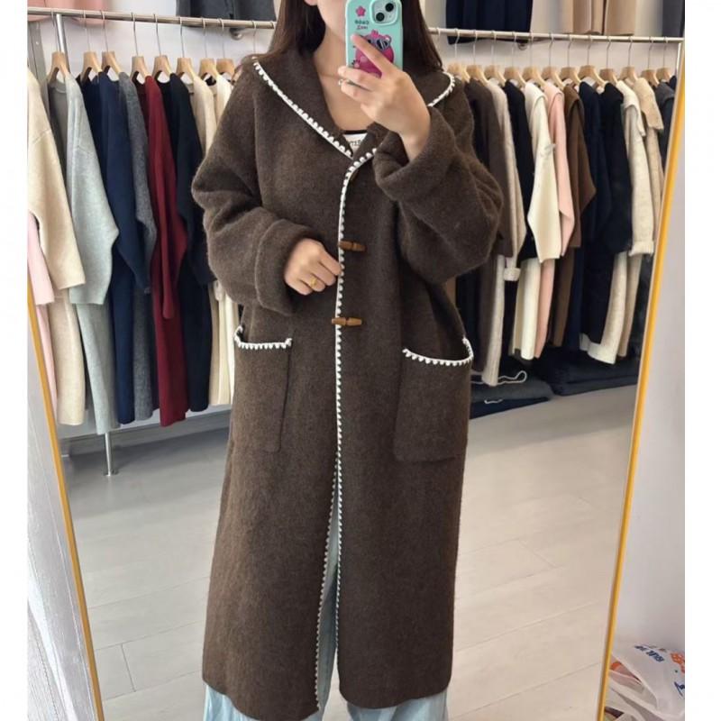 Casaco Cardigan de Malha com Capuz Oversized Feminino Longo Aconchegante Estilo College Jaqueta Suéter Inverno