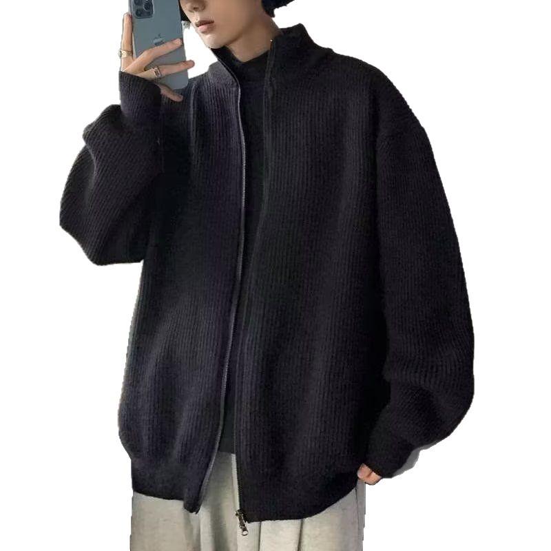 Men's Japanese Retro Zippered Cardigan Knitwear – Loose, Lazy Style for Spring and Autumn