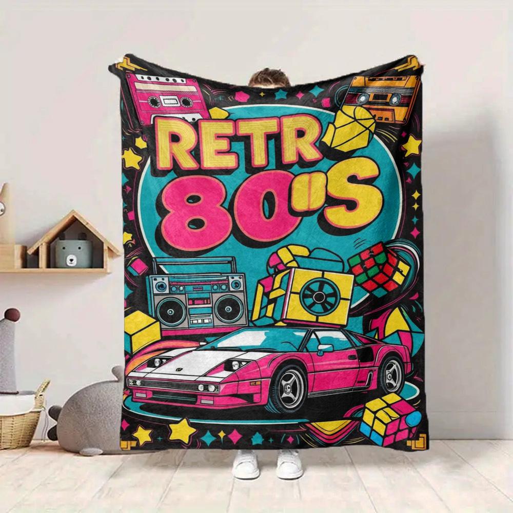 1pc Retro 80s Blanket Lightweight Flannel Blanket Throw Blanket For Sofa, Bed, Travel, Camping, Livingroom, Office, Couch