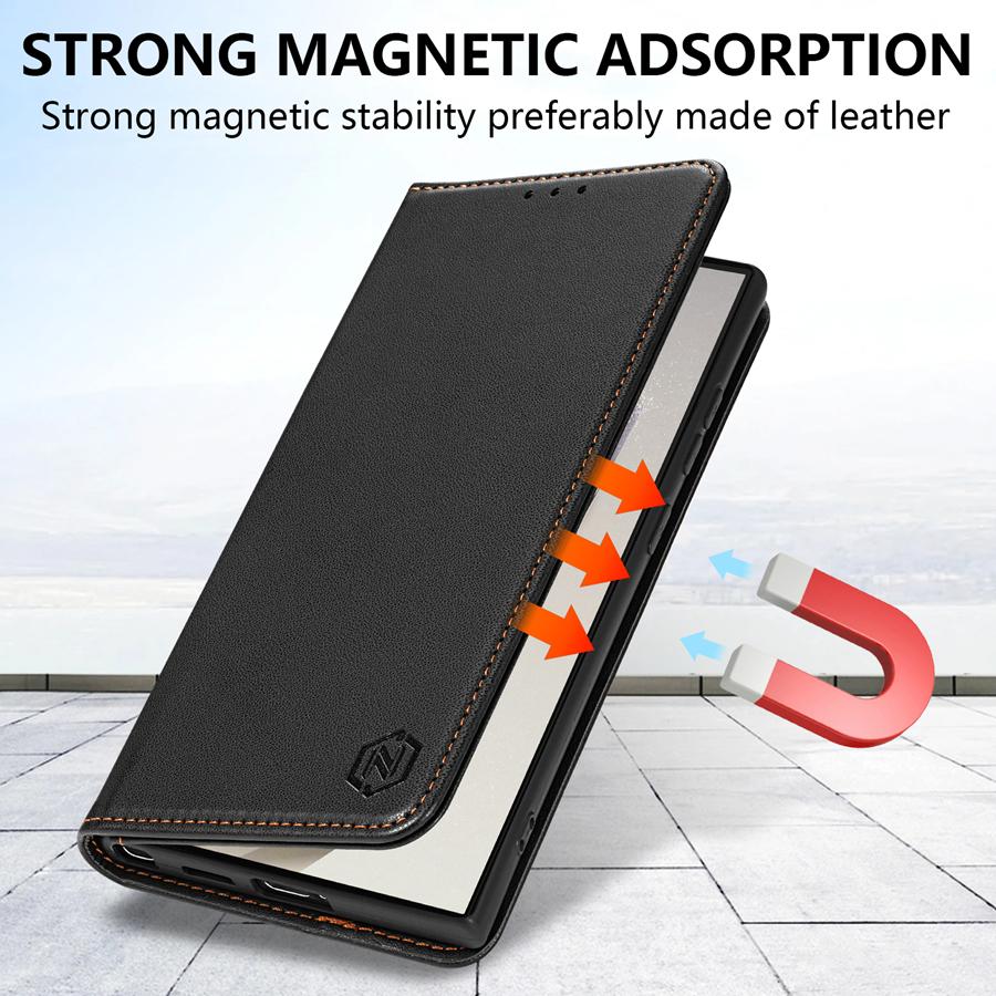 Lommebok Hudvennlig kortspor Sterk magnetisk flip-lærveske til Samsung Galaxy iPhone Xiaomi Redmi Huawei Honor-deksel