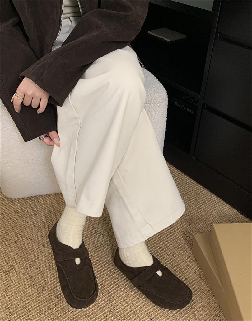 

Single shoes retro literary Mori round head flat bottom one-word buckle soft leather soft sole casual women s single shoes 39 темно-коричневого