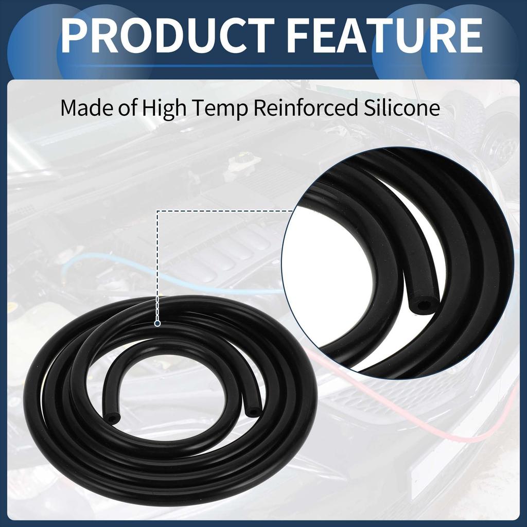 INFINAUTO Engine Silicone Vacuum Tube Hose 6.6FT 3/16" 5mm ID 2.5mm Thickness Vehicle Vacuum Line Silicone Black High Temperature
