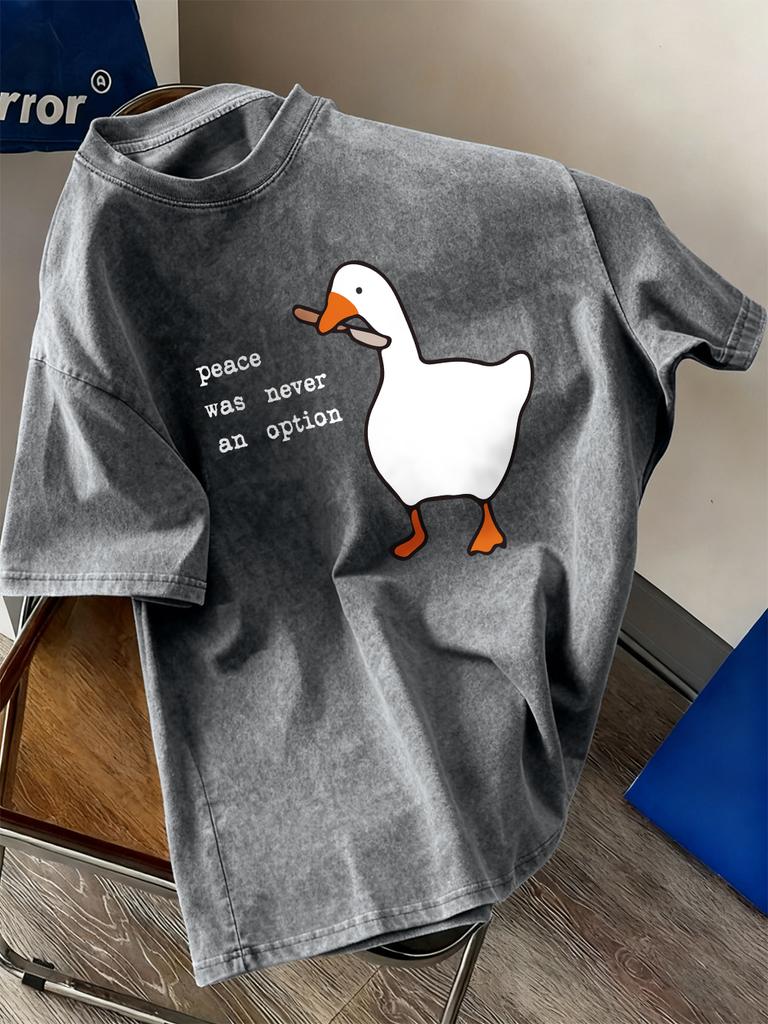 Peace Was Never An Option Goose Washed TShirts Womens Cotton Oversize T Shirt Casual Short Sleeve Tops Summer ONeck Clothes