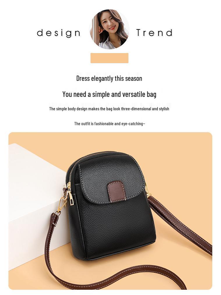 2025 Trendy Mykt Skinn Enkel Skulder Crossbody Telefonveske for Kvinner – Allsidig Europeisk & Amerikansk Stil
