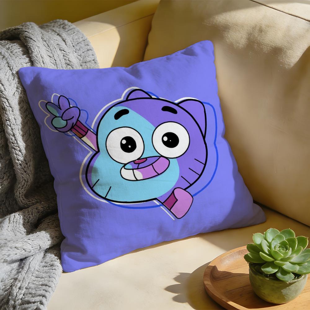Cushion Cover Washed Linen Soft Breathable Decorative Case For Sofa Home Cartoon GGumball DDarwin Pillow cover