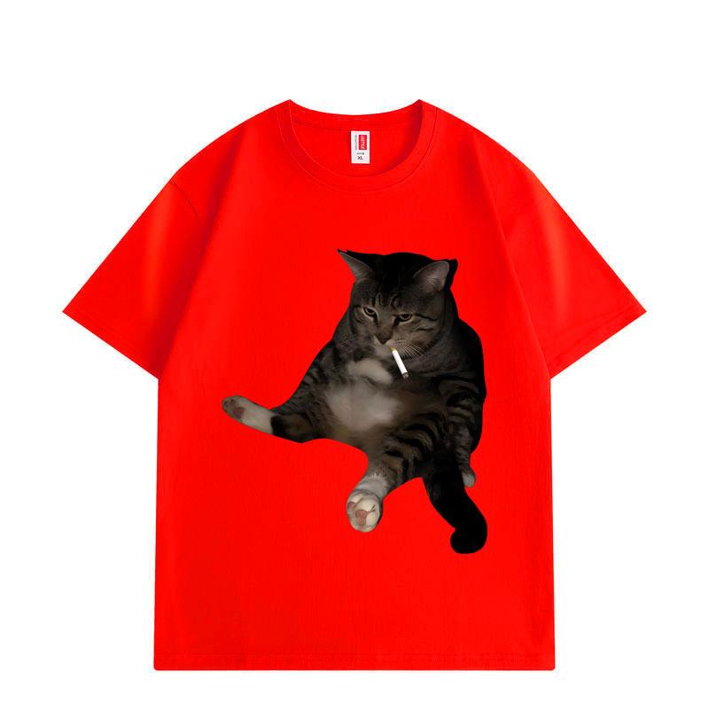 Funny Smoking Cat Meme Graphic T Shirts Fashion Vintage Short Sleeve T-shirts Men Women Casual Loose Cotton T-shirt